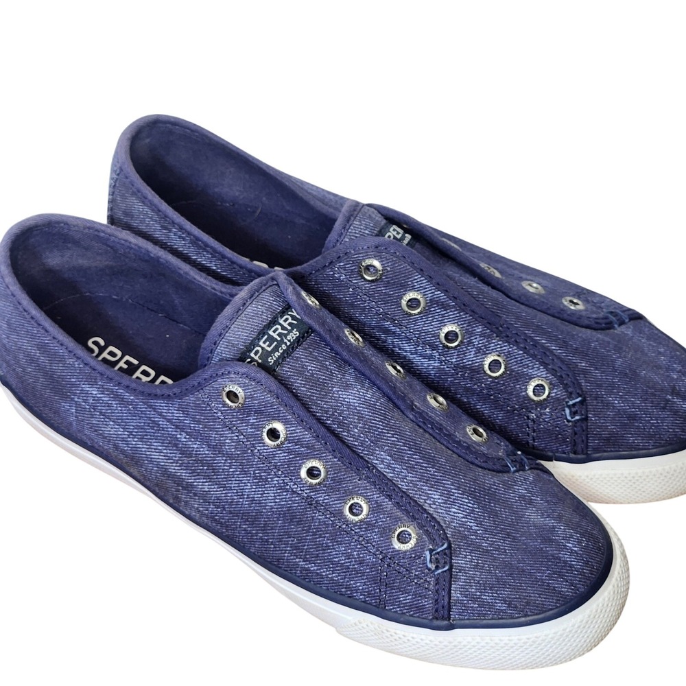 Sperry top sider seacoast ripstop blue canvas slip on sneakers size 7.5